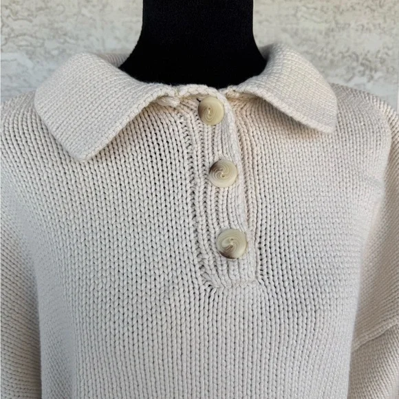 Zara Creme Cropped Knit Button-Up Women's Sweater - Picture 4 of 8